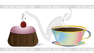 Cup of coffee and cake - vector clip art