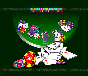 Таблица блэкджек и казино элементами - иллюстрация в векторе