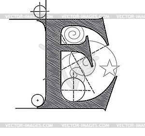 Decorative drawing initial letter E - vector clipart