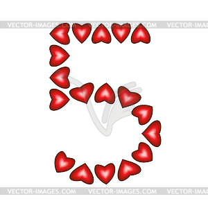 Number 5 made of hearts - vector image
