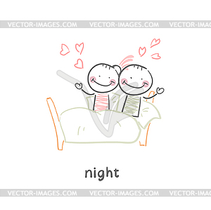 Loving couple in bed - vector clip art