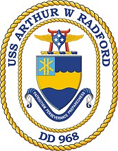 Vector clipart: U.S. Navy USS Arthur W Radford (DD 968), destroyer emblem (crest, decommissioned)