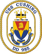 Vector clipart: U.S. Navy USS Cushing (DD 985), destroyer emblem (crest, decommissioned)