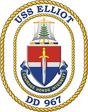 Vector clipart: U.S. Navy USS Elliot (DD 967), destroyer emblem (crest, decommissioned)