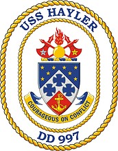 Vector clipart: U.S. Navy USS Hayler (DD 997), destroyer emblem (crest, decommissioned)
