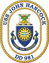 Vector clipart: U.S. Navy USS John Hancock (DD 981), destroyer emblem (crest, decommissioned)