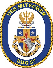 U.S. Navy USS Mitscher (DDG 57), destroyer emblem (crest) - vector image