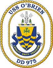 Vector clipart: U.S. Navy USS O'Brien (DD 975), destroyer emblem (crest, decommissioned)