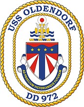 U.S. Navy USS Oldendorf (DD 972), destroyer emblem (crest, decommissioned) - vector image