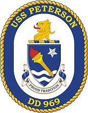 Vector clipart: U.S. Navy USS Peterson (DD 969), destroyer emblem (crest, decommissioned)