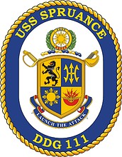 Vector clipart: U.S. Navy USS Spruance (DDG 111), destroyer emblem (crest)