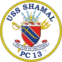 Vector clipart: U.S. Navy USS Shamal (PC 13), patrol ship emblem (crest)