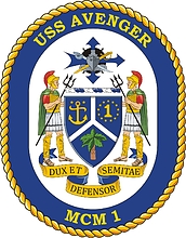 U.S. Navy USS Avenger (MCM 1), mine countermeasures ship emblem (crest)