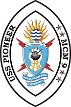 U.S. Navy USS Pioneer (MCM 9), mine countermeasures ship emblem (crest) - vector image