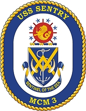 U.S. Navy USS Sentry (MCM 3), mine countermeasures ship emblem (crest)