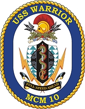 Vector clipart: U.S. Navy USS Warrior (MCM 10), mine countermeasures ship emblem (crest)