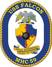 Vector clipart: U.S. Navy USS Falcon (MHC 59), coastal minehunter emblem (crest)
