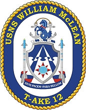 U.S. Navy USNS William McLean (T-AKE 12), dry cargo ship emblem (crest) - vector image