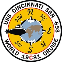 U.S. Navy USS Cincinnati (SSN 693), submarine crest - векторное изображение