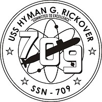 Военно-морские силы США, эмблема подводной лодки «Хайман Риковер» (SSN-709) (ч/б) - векторное изображение