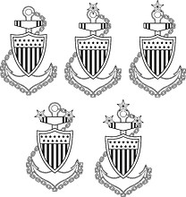 Vector clipart: U.S. Coast Guard Petty Officer collar devices (black and white)