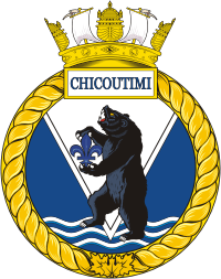 Vector clipart: Canadian Navy HMCS Chicoutimi (SSK 879), submarine badge (crest)