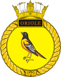 Vector clipart: Canadian Navy HMCS Oriole (KC 480), sail training vessel badge (crest)
