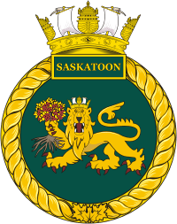 Vector clipart: Canadian Navy HMCS Saskatoon (MM 709), patrol vessel badge (crest)