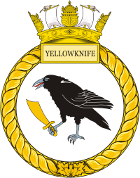 Vector clipart: Canadian Navy HMCS Yellowknife (MM 706), patrol vessel badge (crest)