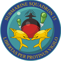 Vector clipart: U.S. Navy Commander, Submarine Squadron 15  (COMSUBRON Fifteen), emblem