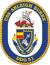 U.S. Navy USS Arleigh Burke (DDG 51), destroyer emblem (crest)