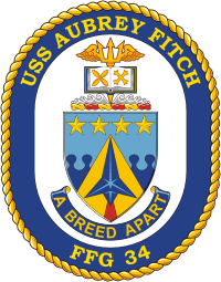Vector clipart: U.S. Navy USS Aubrey Fitch (FFG 34), frigate emblem (crest, decommissioned)