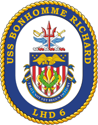 U.S. Navy USS Bonhomme Richard (LHD-6, Revolutionary Gator),  amphibious assault ship emblem (crest) - vector image
