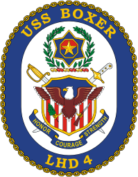 Векторный клипарт: Военно-морские силы США, эмблема универсального десантного корабля «Боксер» (LHD-4)