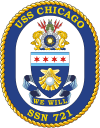 Векторный клипарт: Военно-морские силы США, эмблема подводной лодки «Чикаго» (SSN-721)