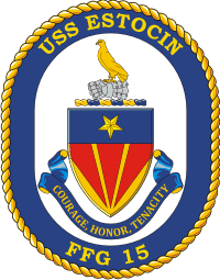 Vector clipart: U.S. Navy USS Estocin (FFG-20), frigate emblem (crest, decommissioned)