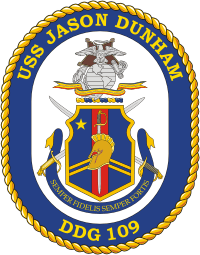 Vector clipart: U.S. Navy USS Jason Dunham (DDG 109), destroyer emblem (crest)