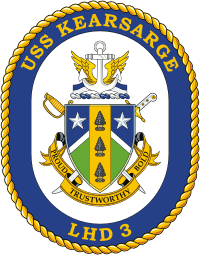 Военно-морские силы США, эмблема универсального десантного корабля «Кирсардж» (LHD-3) - векторное изображение