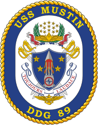 U.S. Navy USS Mustin (DDG 89), destroyer emblem (crest) - vector image