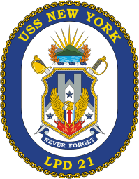 Векторный клипарт: Военно-морские силы США, эмблема десантного транспортного корабля-дока «Нью-Йорк» (LPD-21)