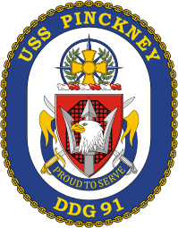 U.S. Navy USS Pinckney (DDG 91), destroyer emblem (crest)