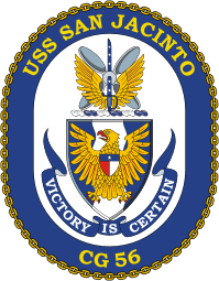 Векторный клипарт: Военно-морские силы США, эмблема ракетного крейсера «Сан-Хасинто» (CG-56)
