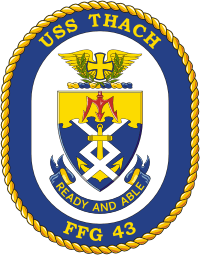 U.S. Navy USS Thach (FFG 43), frigate emblem (crest) - vector image