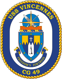 Военно-морские силы США, эмблема ракетного крейсера «Винсеннес» (CG-49) - векторное изображение