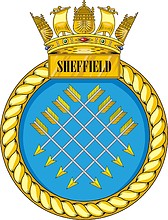 British Navy HMS Sheffield (D80), destroyer emblem (crest) - vector image