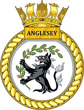 British Navy HMS Anglesey (P277), emblem (crest) of offshore patrol vessel - vector image