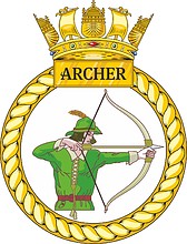 British Navy HMS Archer (P264), emblem (crest) - vector image