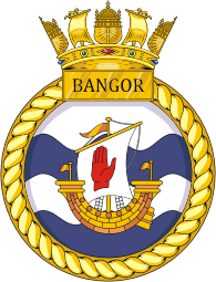 British Navy HMS Bangor (M109), mine countermeasures vessel emblem (crest) - vector image