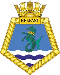 British Navy HMS Belfast, badge (crest) - vector image