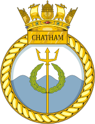 British Navy HMS Chatham (F87), frigate emblem (crest)